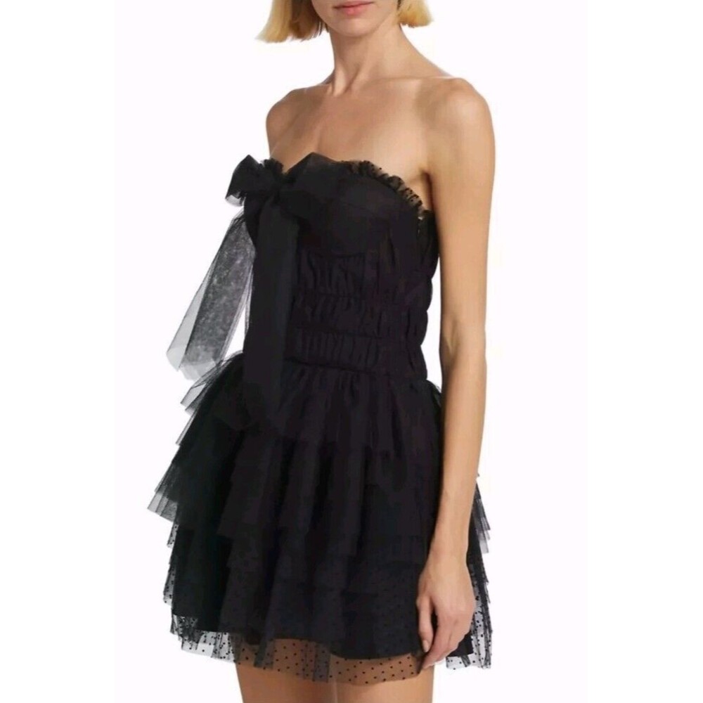 NWT LoveShackFancy Faron Bow Tulle Mini dress Party Cocktail Size 8 Black